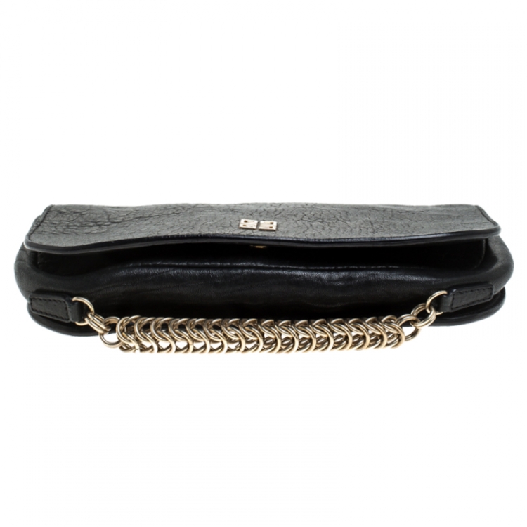 Pre Owned Givenchy Black Leater Chain Detail  Flap Clutch