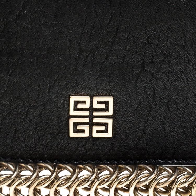 Pre Owned Givenchy Black Leater Chain Detail  Flap Clutch