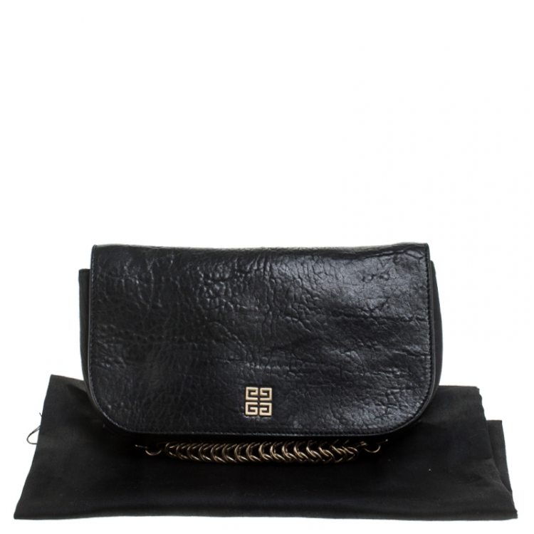 Pre Owned Givenchy Black Leater Chain Detail  Flap Clutch