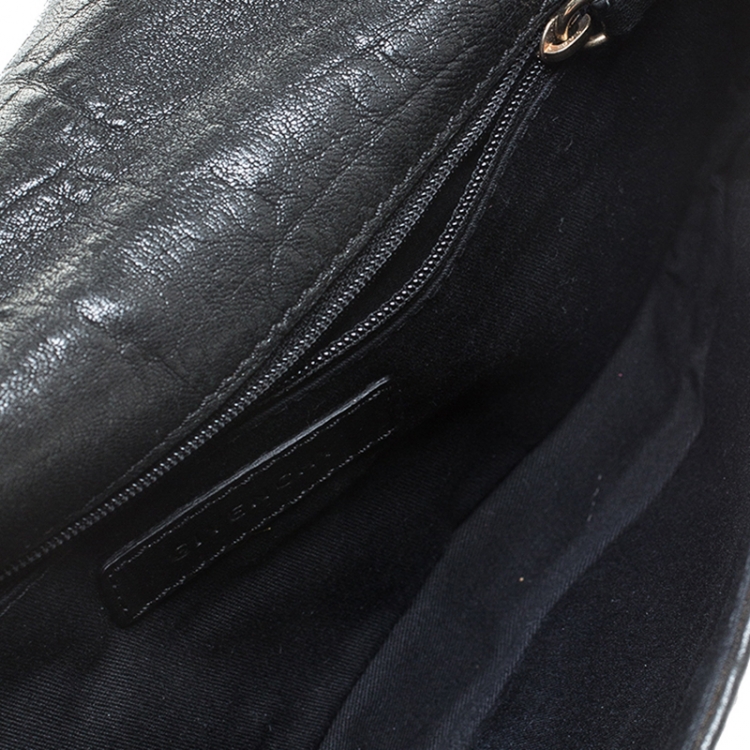 Pre Owned Givenchy Black Leater Chain Detail  Flap Clutch