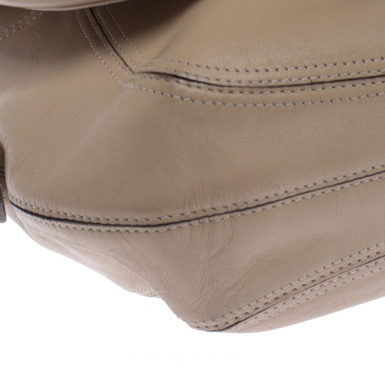 Pre Owned Givenchy Beige Leather Logo Flap Shoulder Bag