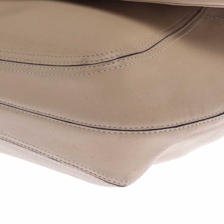 Pre Owned Givenchy Beige Leather Logo Flap Shoulder Bag