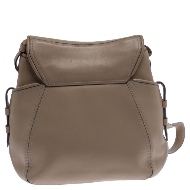 Pre Owned Givenchy Beige Leather Logo Flap Shoulder Bag