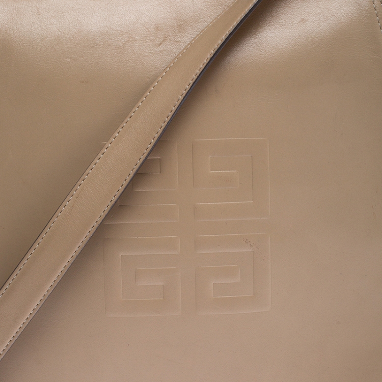 Pre Owned Givenchy Beige Leather Logo Flap Shoulder Bag