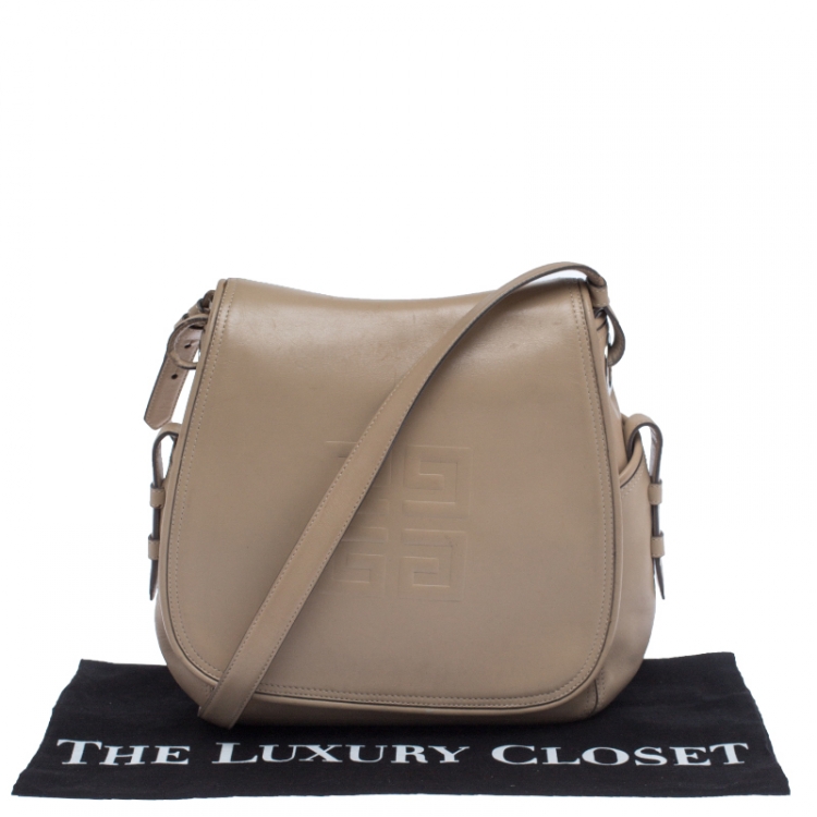 Pre Owned Givenchy Beige Leather Logo Flap Shoulder Bag