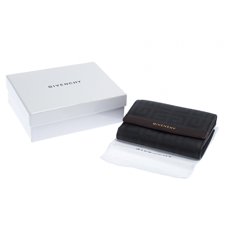 Pre Owned Givenchy Black Monogram Leather Flap Compact Wallet