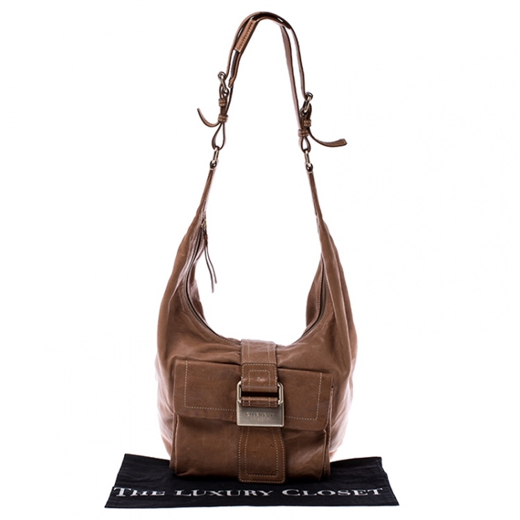 Pre Owned Givenchy Tan Leather Buckle Hobo 