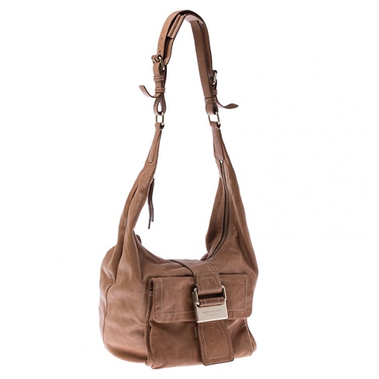 Pre Owned Givenchy Tan Leather Buckle Hobo 