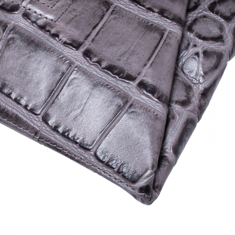 Pre Owned Givenchy Grey Croc Embossed Leather Medium Antigona Envelope Clutch
