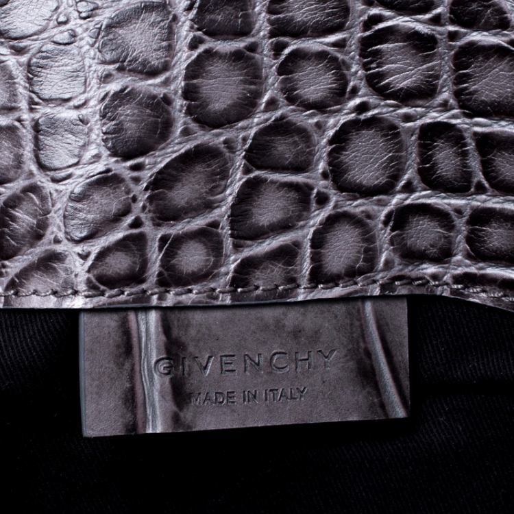 Pre Owned Givenchy Grey Croc Embossed Leather Medium Antigona Envelope Clutch