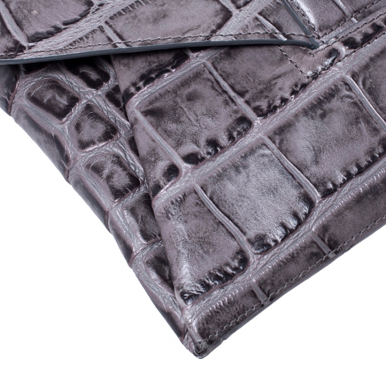 Pre Owned Givenchy Grey Croc Embossed Leather Medium Antigona Envelope Clutch