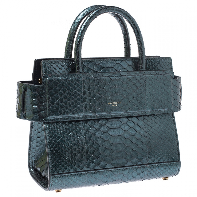 Pre Owned Givenchy Green Metallic Python Mini Horizon Crossbody Bag