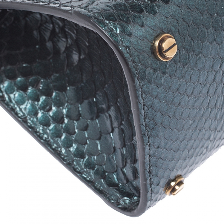 Pre Owned Givenchy Green Metallic Python Mini Horizon Crossbody Bag