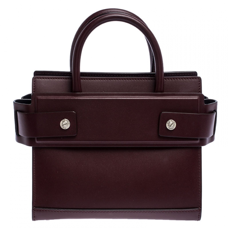 Pre Owned Givenchy Maroon Leather Mini Horizon Crossbody Bag 