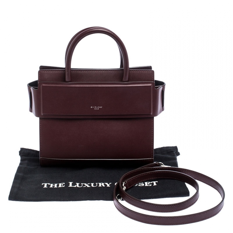 Pre Owned Givenchy Maroon Leather Mini Horizon Crossbody Bag 