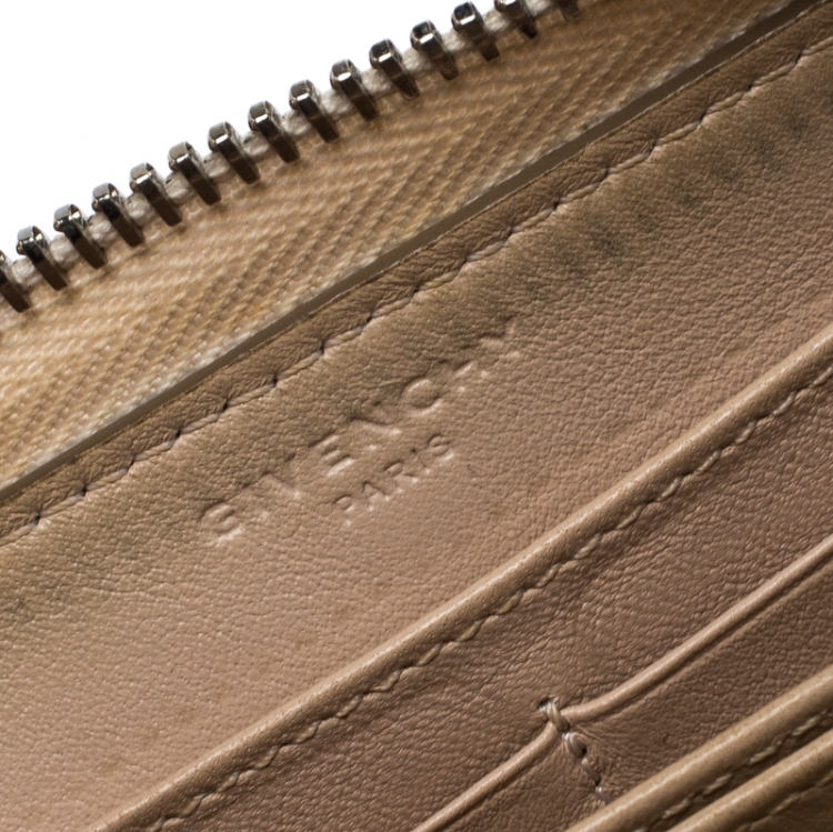 Pre Owned Givenchy Beige Studded Leather Pandora Zip Around Wallet
