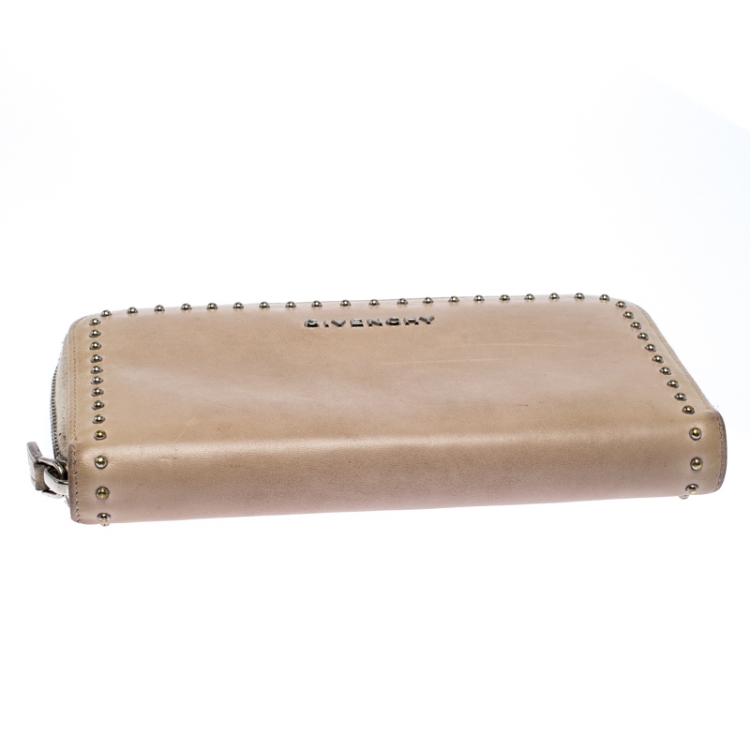 Pre Owned Givenchy Beige Studded Leather Pandora Zip Around Wallet