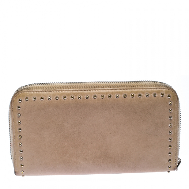 Pre Owned Givenchy Beige Studded Leather Pandora Zip Around Wallet