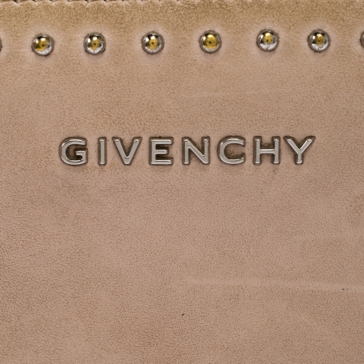 Pre Owned Givenchy Beige Studded Leather Pandora Zip Around Wallet