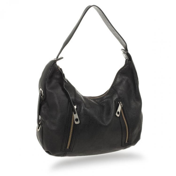 Pre Owned Givenchy Black Monogram Embossed Leather Hobo