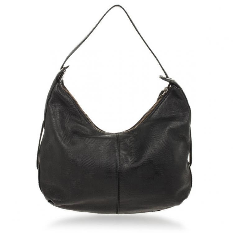 Pre Owned Givenchy Black Monogram Embossed Leather Hobo