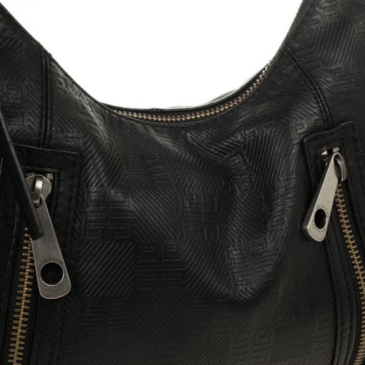 Pre Owned Givenchy Black Monogram Embossed Leather Hobo