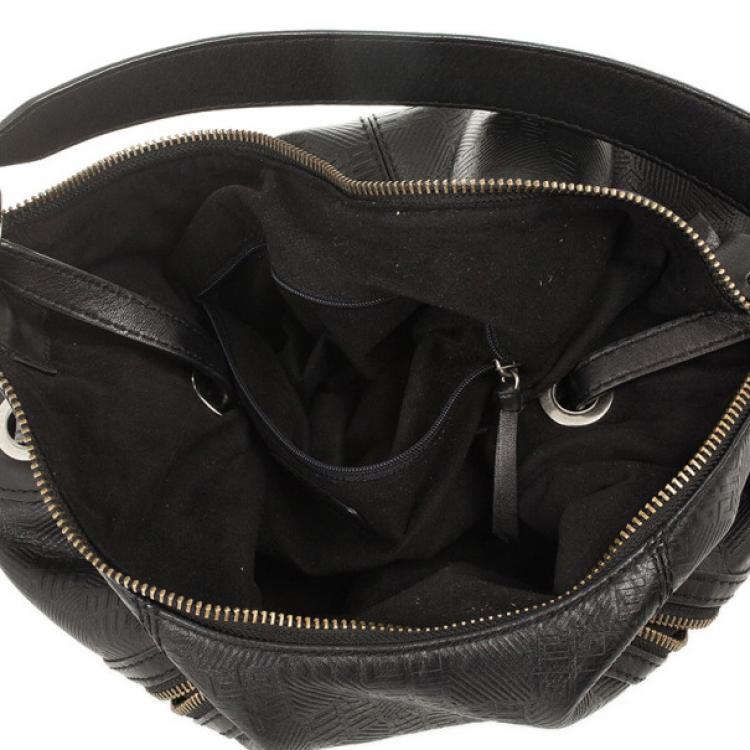 Pre Owned Givenchy Black Monogram Embossed Leather Hobo