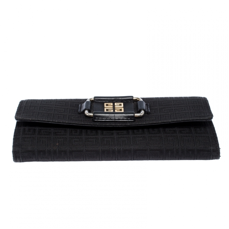 Pre Owned Givenchy Black Signature Canvas Buckle Flap Wallet