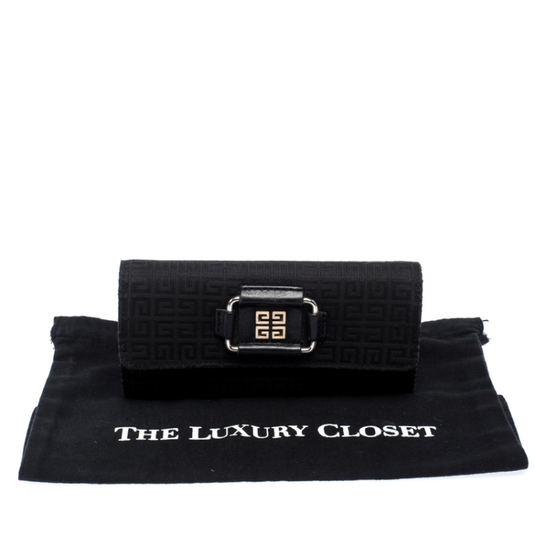 Pre Owned Givenchy Black Signature Canvas Buckle Flap Wallet
