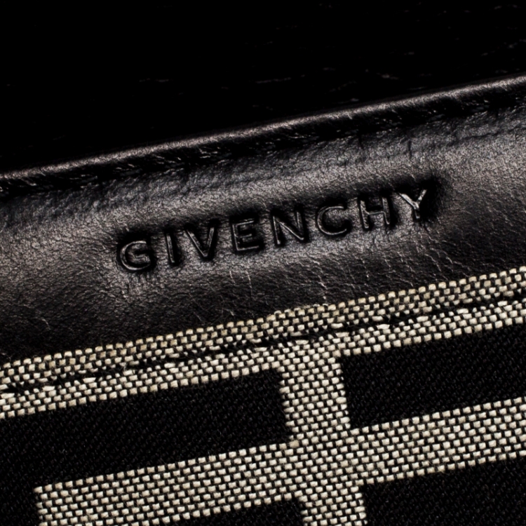 Pre Owned Givenchy Black/White Signature Leather and Canvas Flap Continental Wallet