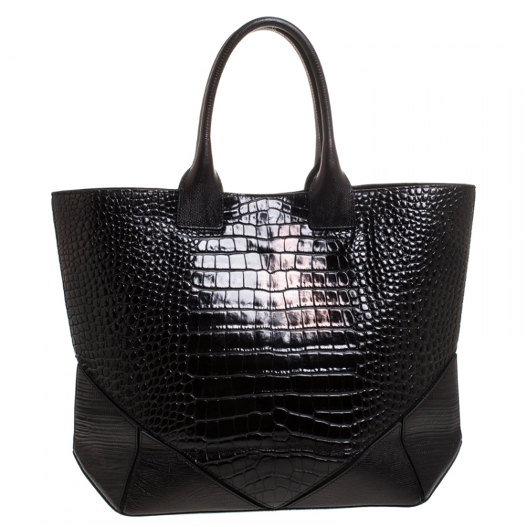 Pre Owned Givenchy Black Croc Embossed Leather Easy Tote