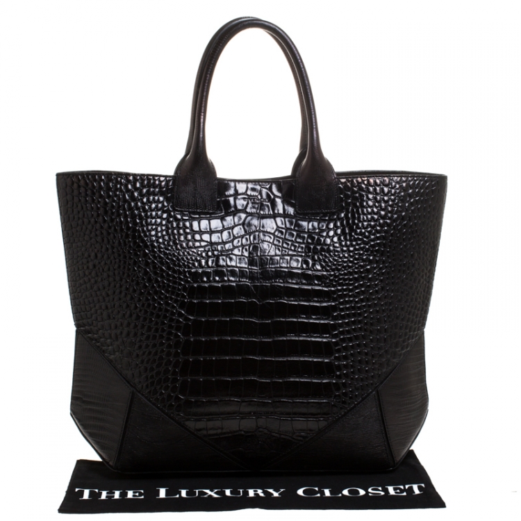 Pre Owned Givenchy Black Croc Embossed Leather Easy Tote