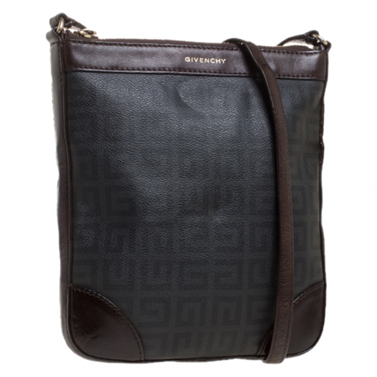 Pre Owned Givenchy Black/Brown Monogram Coated Canvas and Leather Messenger Bag