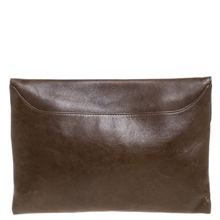 Pre Owned Givenchy Brown Leather Antigona Envelope Clutch