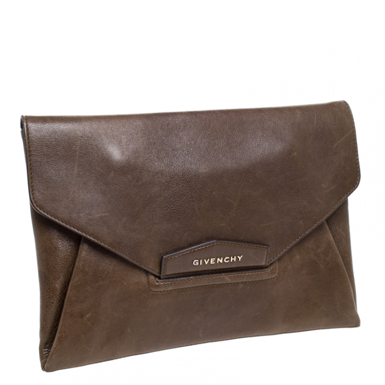 Pre Owned Givenchy Brown Leather Antigona Envelope Clutch