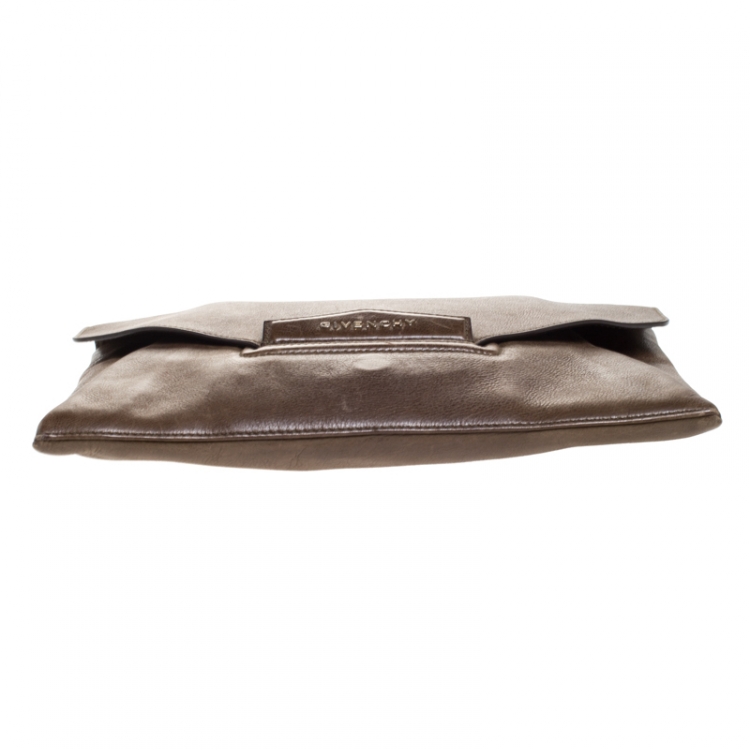 Pre Owned Givenchy Brown Leather Antigona Envelope Clutch
