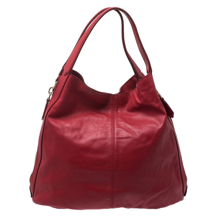 Pre Owned Givenchy Red Leather Side Zip Tote