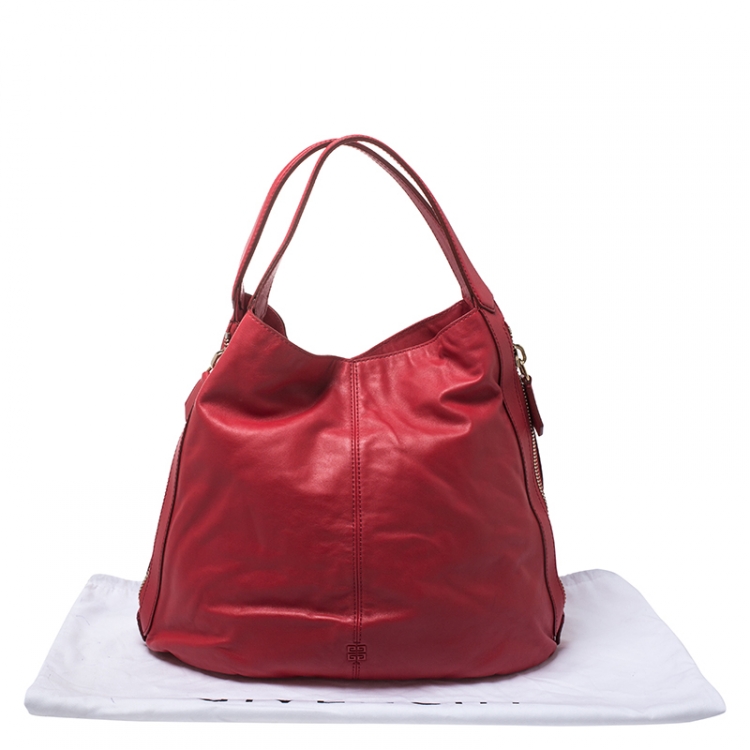 Pre Owned Givenchy Red Leather Side Zip Tote