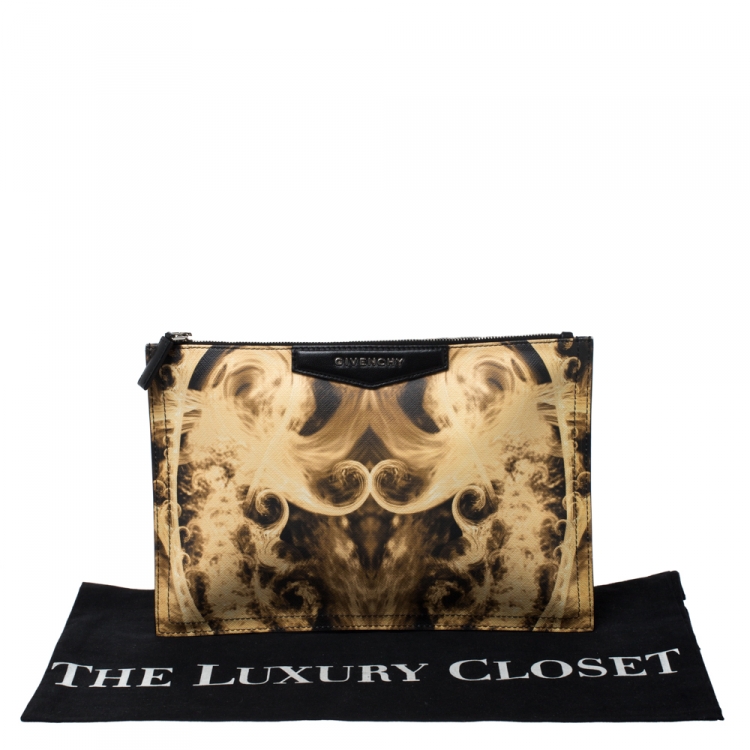 Pre Owned Givenchy Yellow/Black Flame Print Antigona Zip Pouch 