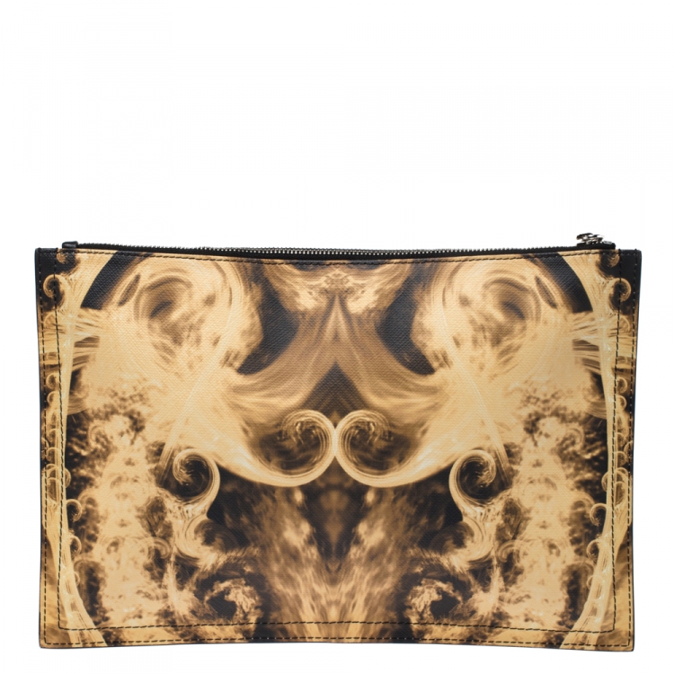 Pre Owned Givenchy Yellow/Black Flame Print Antigona Zip Pouch 