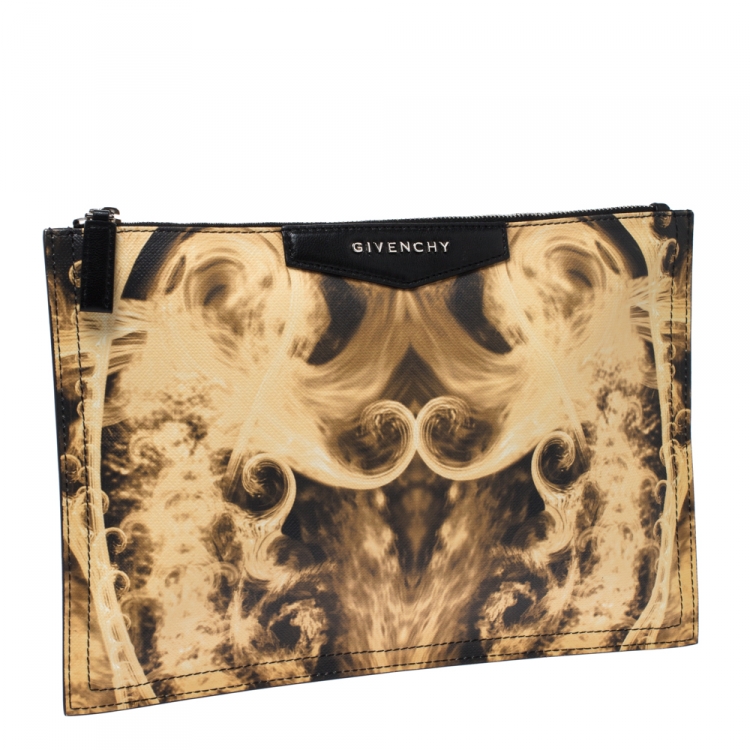 Pre Owned Givenchy Yellow/Black Flame Print Antigona Zip Pouch 