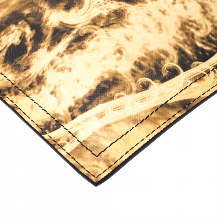 Pre Owned Givenchy Yellow/Black Flame Print Antigona Zip Pouch 