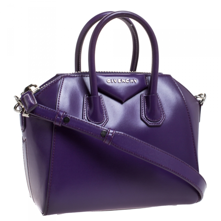 Pre Owned Givenchy Purple Leather Mini Antigona Satchel