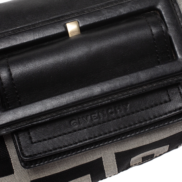 Pre Owned Givenchy Black/Grey Signature Canvas and Leather Shoulder Bag
