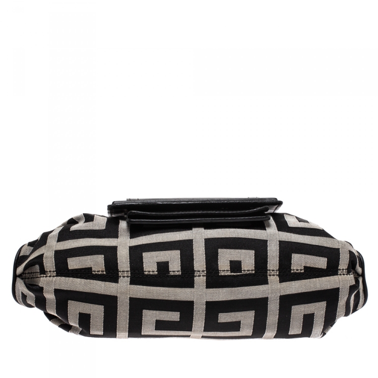 Pre Owned Givenchy Black/Grey Signature Canvas and Leather Shoulder Bag