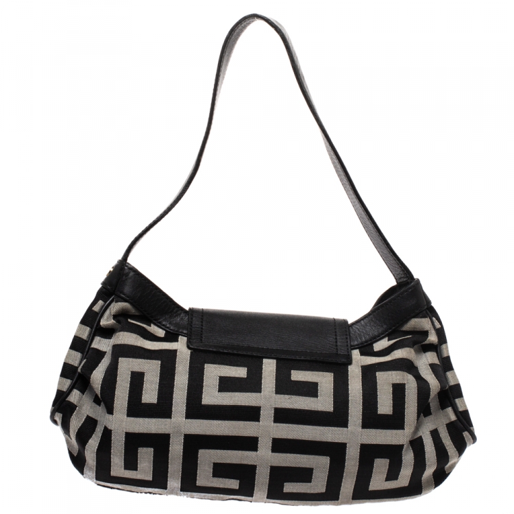 Pre Owned Givenchy Black/Grey Signature Canvas and Leather Shoulder Bag