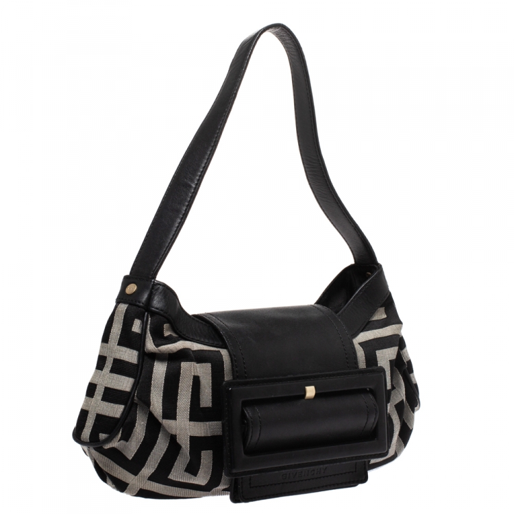Pre Owned Givenchy Black/Grey Signature Canvas and Leather Shoulder Bag