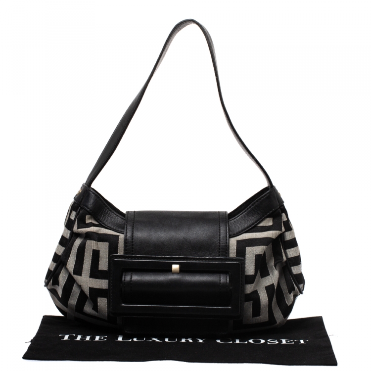 Pre Owned Givenchy Black/Grey Signature Canvas and Leather Shoulder Bag