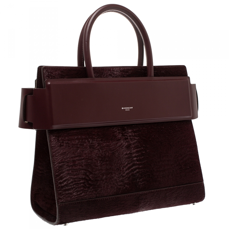 Pre Owned Givenchy Burgundy Calfhair and Leather Horizon Satchel