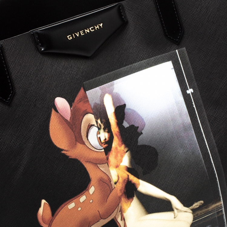 Pre Owned Givenchy Black Bambi Print Coated Canvas and Leather Antigona Shopper Tote
